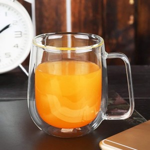 250ml venta al por mayor personalizado Ambiental Alto borosilicato café de doble pared de vidrio agua taza de café taza de <span class=keywords><strong>desayuno</strong></span> con asa - Product Image 1