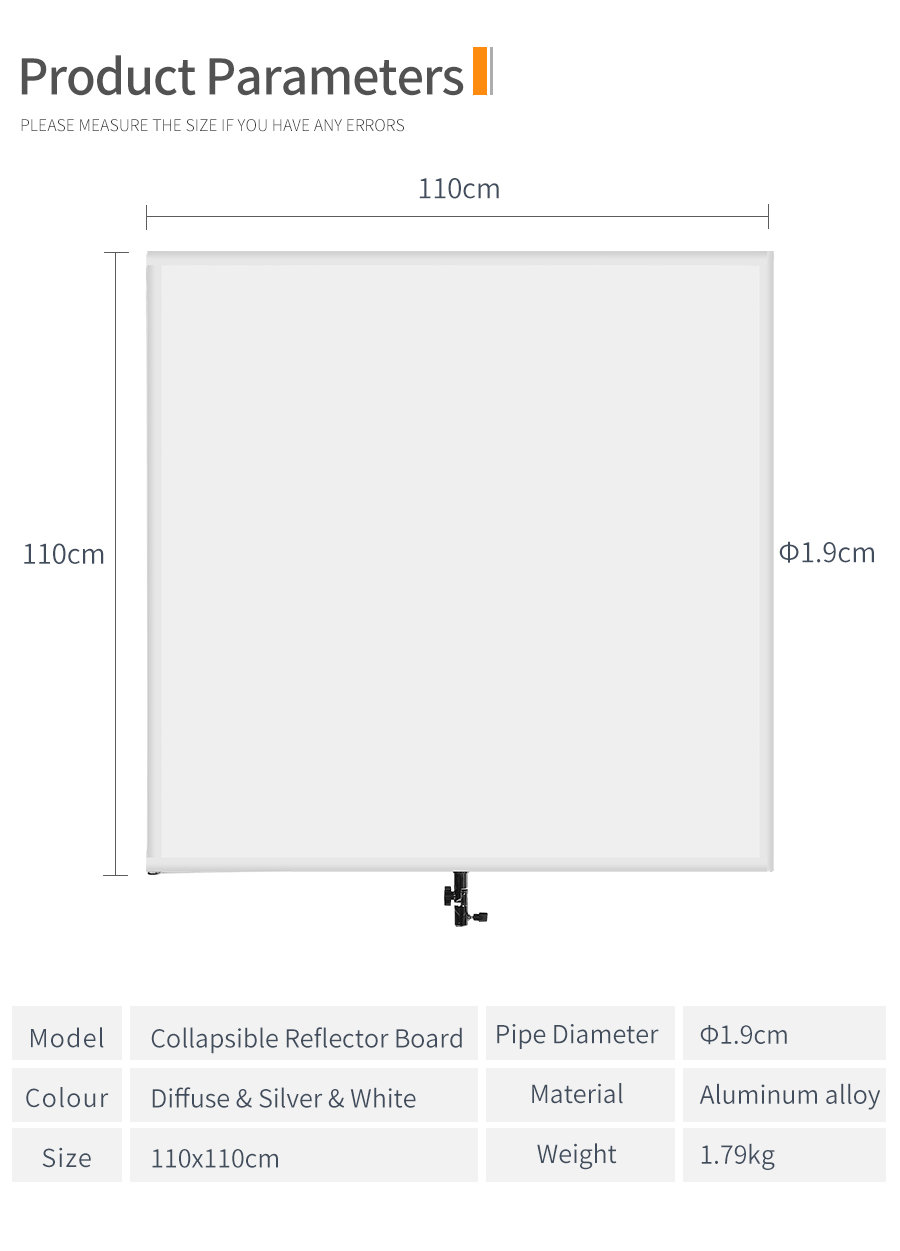 110cm 43in Scrim Large Silver Diffuser Reflector Collapsible Aluminum Alloy Frame with Angle Adjustment Handle for Photography