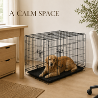 Cage pliable portable en métal pour animaux de compagnie, très vendue, avec fermeture à bouton-pression et plateau inférieur, convient aux chiens de toutes tailles