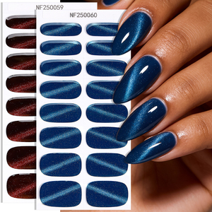 Waterproof Non-toxic 3D Cat's Eye Glitter <b>Gloss</b> Salon Quality Gel Polish Nail Strips HEMA Free UV Lamp Semi Cured Nail Wraps - Product Image 2