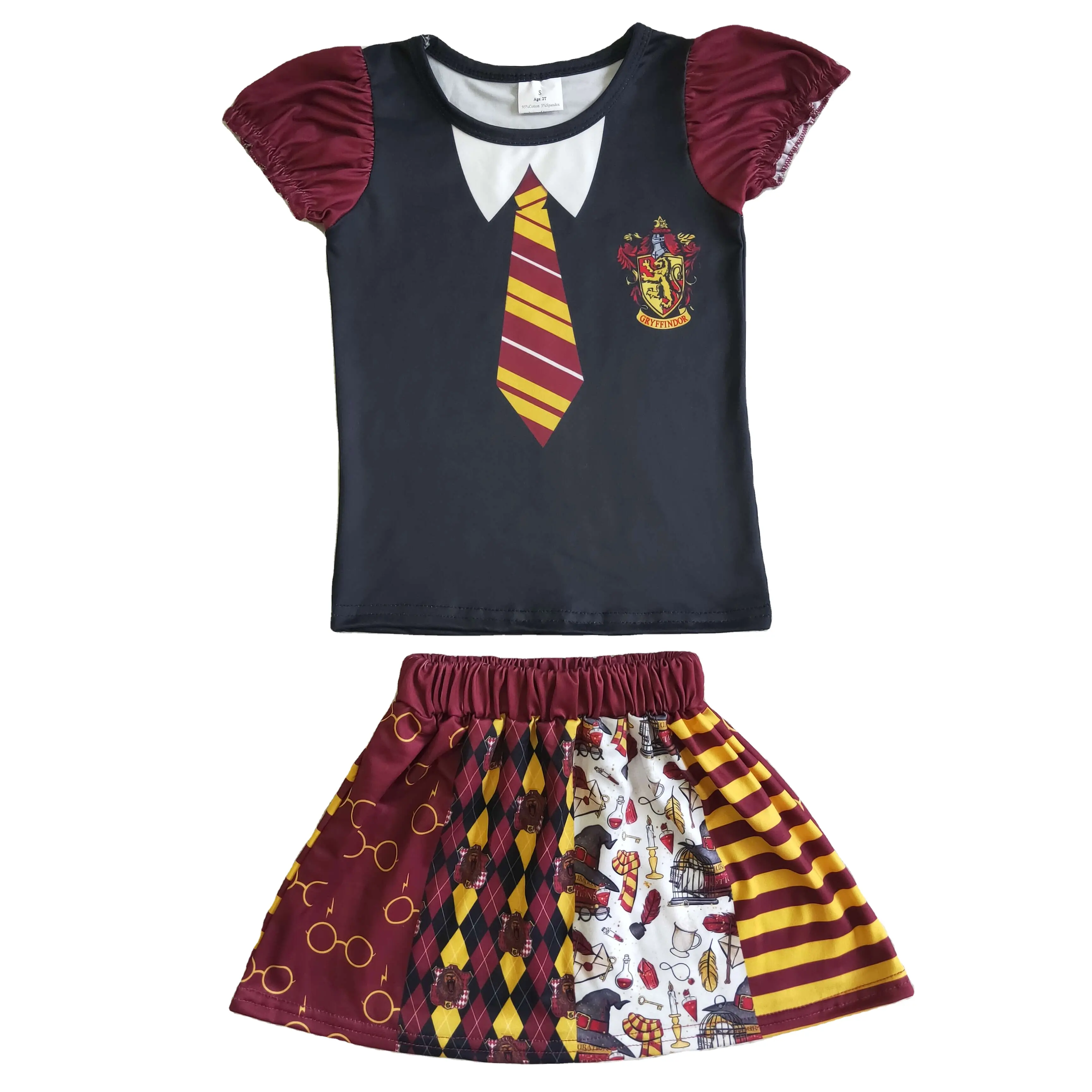 Nieuw Binnen Hoge Kwaliteit Boetiek Cartoon Magic Heks Potter School Rok Sets Zomer Meisje Kinderen Luxe Seersucker Kleding