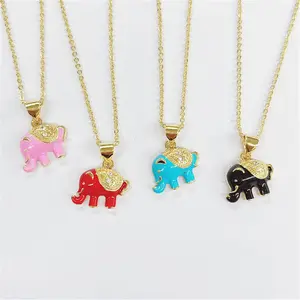 Hadiah anak-anak perhiasan tembaga lucu kalung hewan biru merah muda Enamel gajah kalung