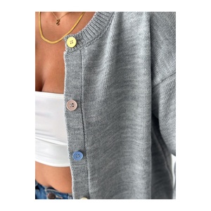 Cardigan en tricot blanc basique pour femme, fermeture boutonnée intégrale, col rond, manches longues, taille standard S M L XL compatible - Product Image 2