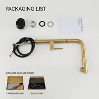Robinet de cuisine flexible en acier inoxydable SUS 304 doré brossé avec jet cascade et pulvérisation laminar, mitigeur eau chaude et froide