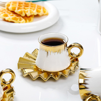 Ensemble de tasses à expresso réutilisables en céramique plaquée or, design arabe, 6 pièces, 90 ml, tasse à café avec soucoupe
