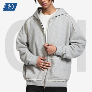 <span class=keywords><strong>Sudadera</strong></span> con <span class=keywords><strong>Capucha</strong></span> Vintage de 500G, Unisex, Corte Holgado, Paneles con Bordes Deshilachados, Estilo Urbano, Color Sólido - Product Image 2