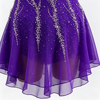 Robe de patinage artistique violette pour filles, justaucorps à manches longues en maille orné de strass et de cristaux, avec découpe en forme de larme au dos, pour la compétition