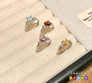 9 Simple 6mm Princess Cut Color Gemstone 3 Stone <b>Adjustable</b> <b>Ring</b> 925 Sterling <b>Silver</b> Anti Tarnish Fine Jewelry For Women - Product Image 2