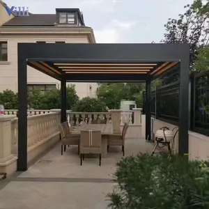 Outdoor Waterdichte Pergola Vierkante Verstelbare Sluiter Aluminium Jaloezie Tuinhuisje Pergola Louver Dak Met Verlichting