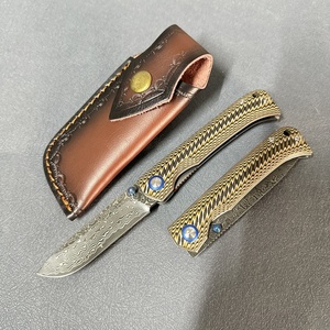 Textura rugosa <span class=keywords><strong>Piel</strong></span> de pitón como mango G10 Cuchillo plegable de Damasco Bolsa de PU Agujero de cordón con ESTUCHE DE REGALO Cuchillo de bolsillo - Product Image 3