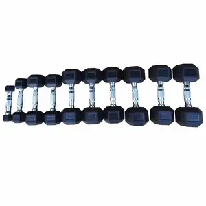 Custom Home Gym Metal Handgrepen Zware Hex Rubber Ijzer Dumbbells Workout Home Gym Hex Rubber Dumbbells