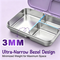 Boîte à lunch mignonne en acier inoxydable 304 de qualité alimentaire pour enfants, durable, antirouille, conteneur alimentaire bento à 3 compartiments, étanche