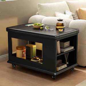 Solid Wood Movable Coffee <b>Table</b> With Storage Shelves For Living Room <b>Sofa</b> <b>Side</b> Use - Product Image 2