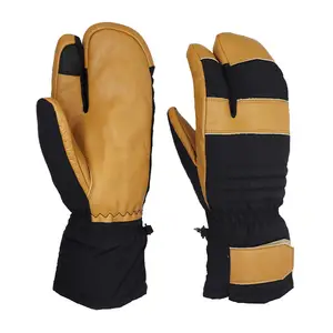 Wholesale Outdoor Ice Sports Thermal Snowboard Ski Gloves Mitts Waterproof Leather Race Snow Mitten