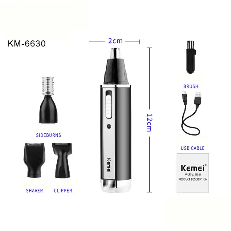 آلة حلاقة أنف كهربائية متعددة الوظائف km-6630 مبيعات بالجملة آلة حلاقة أنف كهربائية 4 في 1 من kemei