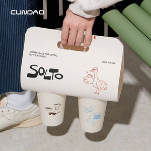 <span class=keywords><strong>Portabicchieri</strong></span> da asporto in carta usa e getta Cundao con logo personalizzato, per 2 tazze di caffè, con manico. - Product Image 2
