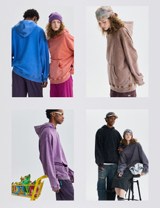 Custom 350gsm Knit Charcoal Comfortable Hood Kangaroo Touch Sample Heavy Vintage Wash Heavyweight Hoodie For Unisex - Product Image 5
