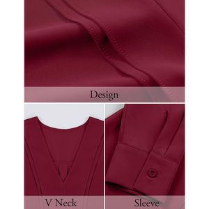 Blusa Elegante Casual para Mujer, Manga Larga, Cuello en V, Chifón, Camisa de Oficina, Antiarrugas, Otoño 2024 - Product Image 5