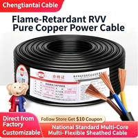 Kabel Tembaga Tahan Api Chengtiantai ZC RVV 1/1.5/2.5/4/6/10mm2 2 3 Inti Fleksibel untuk Ekstensi Daya
