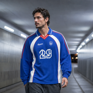 Sudadera de Fútbol Retro para Hombre, Cuello en V, Bloques de Color, Estilo Fútbol, Sudadera de Forro Polar - Product Image 1