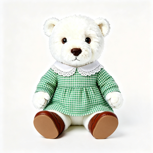 Orsacchiotto Bianco in Peluche con Colletto <span class=keywords><strong>Peter</strong></span> Pan a Quadretti Verdi, Orso Imbottito Morbido, Giocattolo in Peluche Personalizzato - Product Image 2