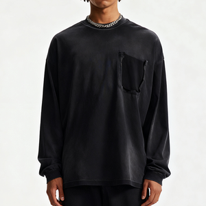 Camiseta de Manga Larga para Hombre, Estilo Urbano, Personalizable, Gruesa, con Hombros Caídos, Estampado Desgastado, 100% Algodón - Product Image 2