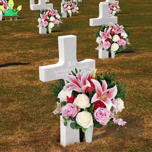 Искусственное кладбище цветы для могилы ваза надгробный камень шелковая Цветочная композиция могила Розовая Лилия и Роза мемориальная ваза для букета - Product Image 5