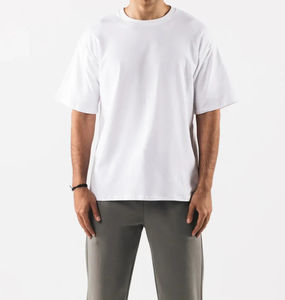 Camiseta de alto rendimiento para hombre de gran tamaño con hombros caídos, ropa de gimnasio para hombre, camiseta de manga corta de color sólido de peso pesado - Product Image 1