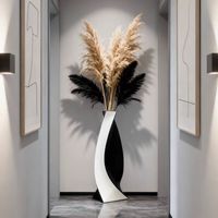 Pot Bunga Keramik Desain Modern Besar, Vas Porselen Fiberglass Putih untuk Pajangan Lantai