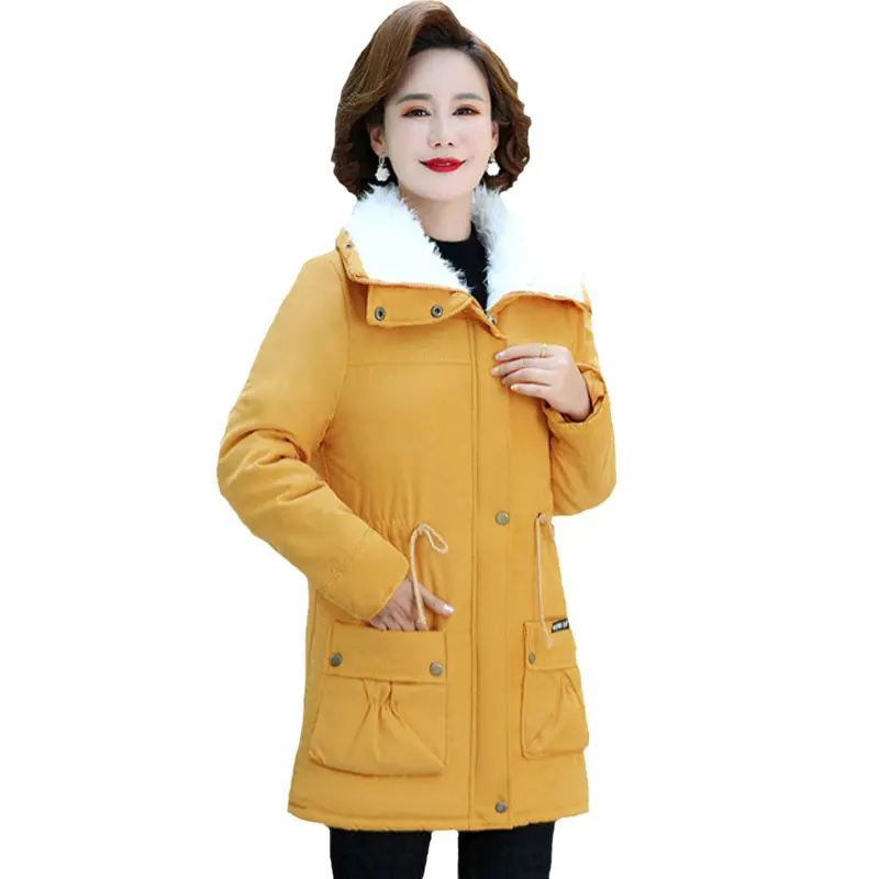 AIMINYZ Winter Neue koreanische Version Mittellanger Slim Fit Baumwoll mantel Beliebte Damen Kordel zug Taille Umwickelt Lamm Fleece Warmer Mantel