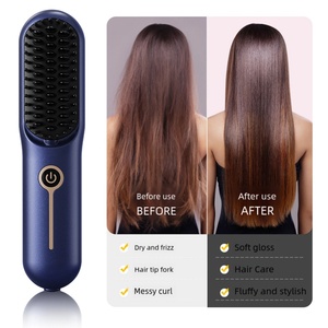 Wireless 2-in-1 Mini Ionic Straightening & Curling <b>Comb</b> Household & Hotel Use USB/Battery Powered Brush - Product Image 6