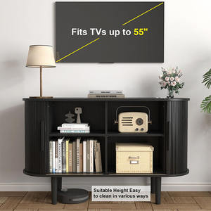 ブラックアクセントウッドクレデンザフルーツスライディングドアロングビュッフェ装飾クラフト収納タンブールドアキャビネットリビングルーム家具 - Product Image 5