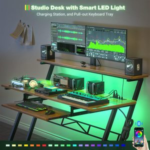 Bureau <span class=keywords><strong>de</strong></span> studio musical, poste <span class=keywords><strong>de</strong></span> production musicale avec prises <span class=keywords><strong>de</strong></span> courant et éclairage LED, table <span class=keywords><strong>de</strong></span> studio d'enregistrement pour producteurs musicaux - Product Image 5