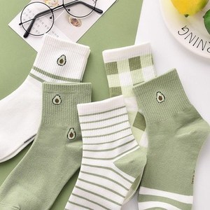 Women Crew Socks Avocado Green Stripes Breathable Antibacterial Spring Summer Casual Wear - Product Image 2