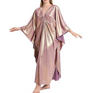 Shimmer V Neck Maxi Abaya <b>Dress</b> Batwing Sleeve <b>Loose</b> Fit Asymmetrical Hem Beaded Silk Women's Evening Party Wear - Product Image 1