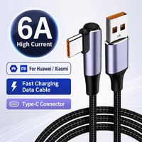 Câble USB Type-C 100W 6A à 90 degrés, tressé en nylon, charge rapide, transfert de données, pour Samsung Xiaomi Huawei, 2M