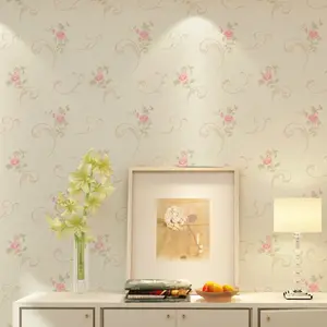 Pastorale chaud rose roulé feuille petite fleur tissu non tissé 3D papier peint salle de mariage salon chambre fond papier peint