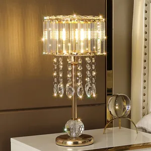 Premium sense of clear crystal drop bedroom bedside table lamp personalized beautiful bright living room sofa table light