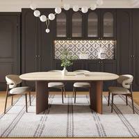Table à manger ovale en quartz massif, design moderne français haut de gamme, imperméable, meubles écologiques pour la maison