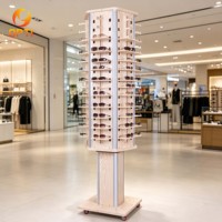 Light Blue 4-Sided Rotating Sunglasses Display Tower, Mobile Retail Stand with Wheels for Eyewear Shops