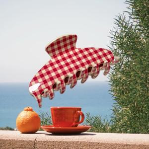 Pinces à cheveux en acrylique à carreaux vichy d'été Ume OEM (<span class=keywords><strong>style</strong></span> naturel) |   Écologique |   10 cm |   Certifié par l'usine |   <span class=keywords><strong>Coiffure</strong></span> quotidienne - Product Image 1