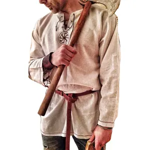 骑士角色扮演中世纪服装束腰外衣万圣节男士服装成人海盗伪装花式服装嘉年华衬衫