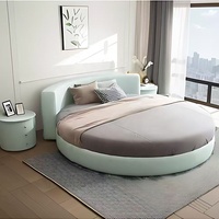 Lit rond de luxe moderne 2025 en velours, taille King, avec rangement réglable, fonction massage et conception pré-assemblée pour mobilier de chambre d'hôtel