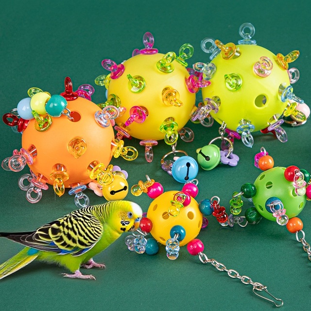 Parrot Chewing Hanging Toy Beak Grinding Ball Toy Interactive Bite Resistant Toy for Small Birds Parakeets