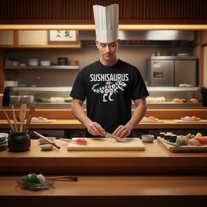 T-shirt Sushisaurus Dinosaur T-Rex Sushi Roll, design de nourriture japonaise - Product Image 3