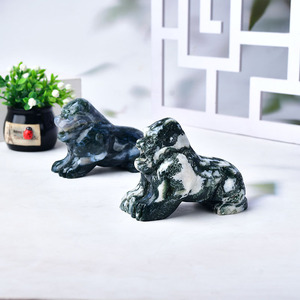 Vente en gros de sculptures d'animaux en pierres de cristal naturelles, sculptures d'animaux en agate mousse, gorille, pour décorations de table - Product Image 4