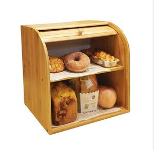Box Kitchen Double Layer Wooden Bread Box Kitchen Organizer In Bamboo Desktop With Rolling Lid
