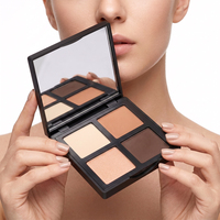 Palette de fards à paupières vide à 4 compartiments carrés, étui cosmétique noir mat en ABS avec miroir et couvercle articulé pour conteneur de maquillage portable