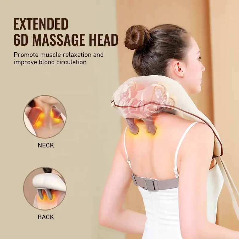 USB-C Rechargeable Kneading Massage Hot Compress Shiatsu Back Shoulder Neck Massager for Pain Relief