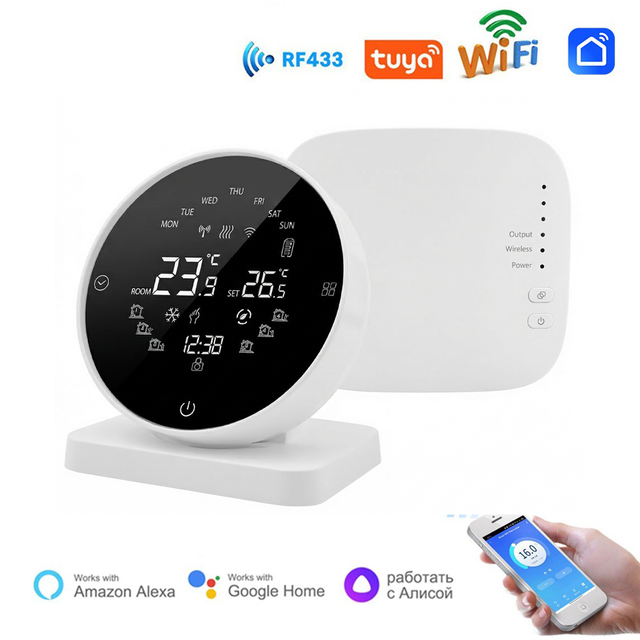 433MHZ Wireless Thermostat for Gas Boiler Tuya Smart WIFI Temperature Controller With RF Receiver Support Alexa Google Home
